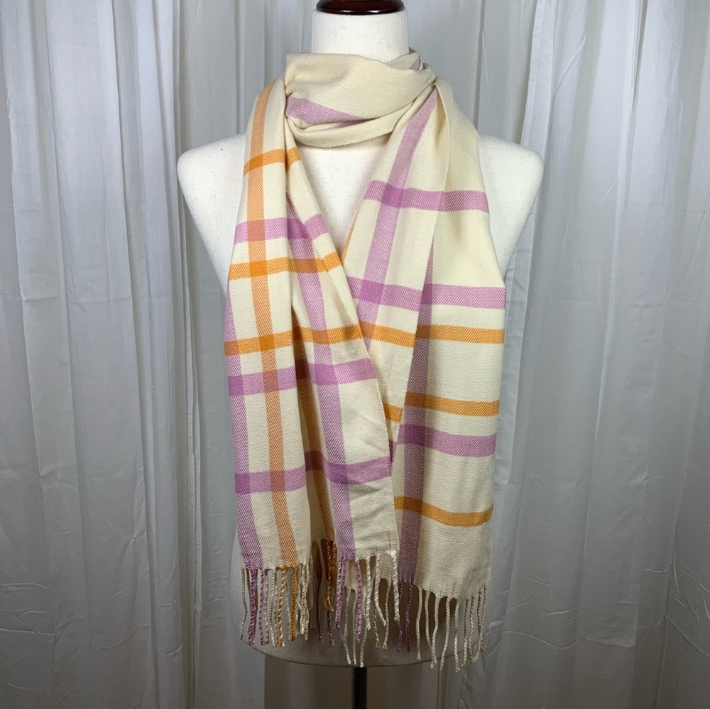 Unbranded Soft Striped Check Scarf Ivory Purple Orange‎
